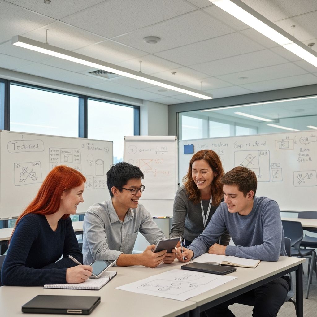 High school students learning with their tutor at Fluent Future Hub